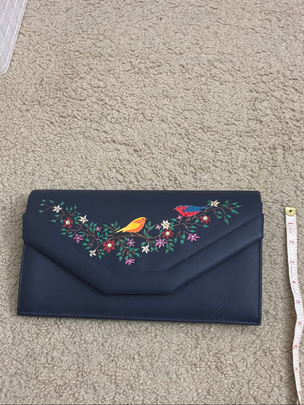 Navy Floral Bird Embroidered Envelope Clutch - Picture 4 of 6